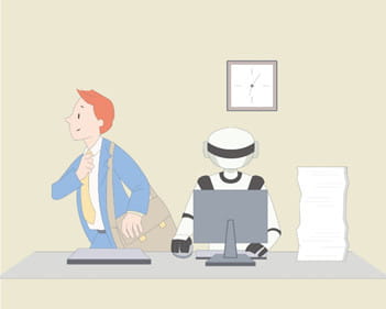 終業時間を過ぎ、人間の社員はみんなオフィスから帰っていくが、ロボットは。。。。