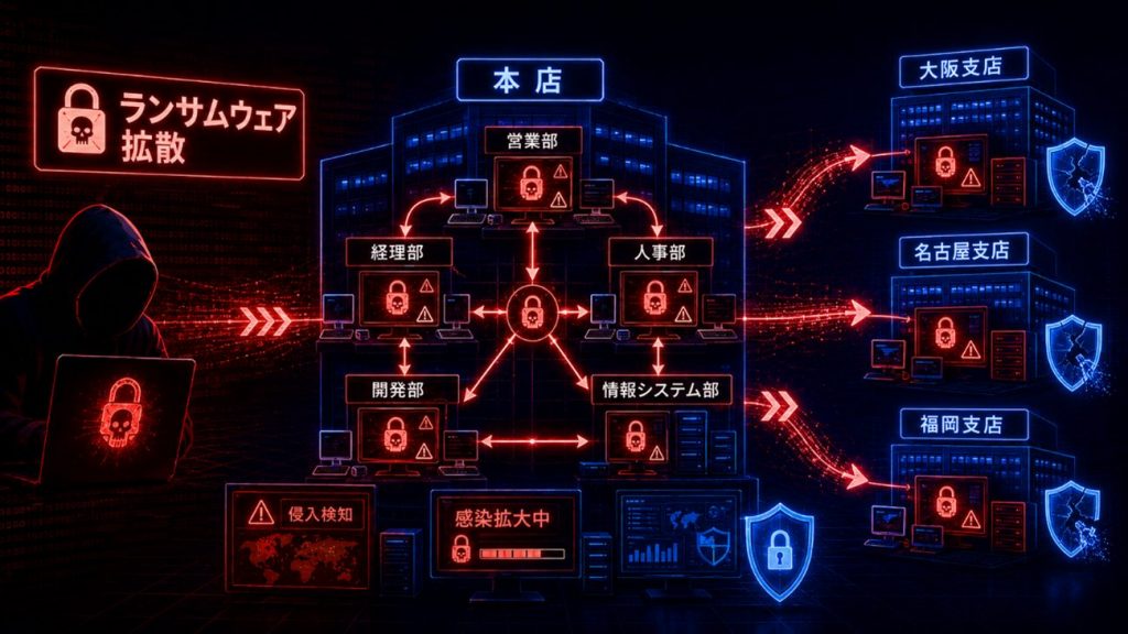 「侵入後の「拡散」や「隠蔽」が容易である」を示す図