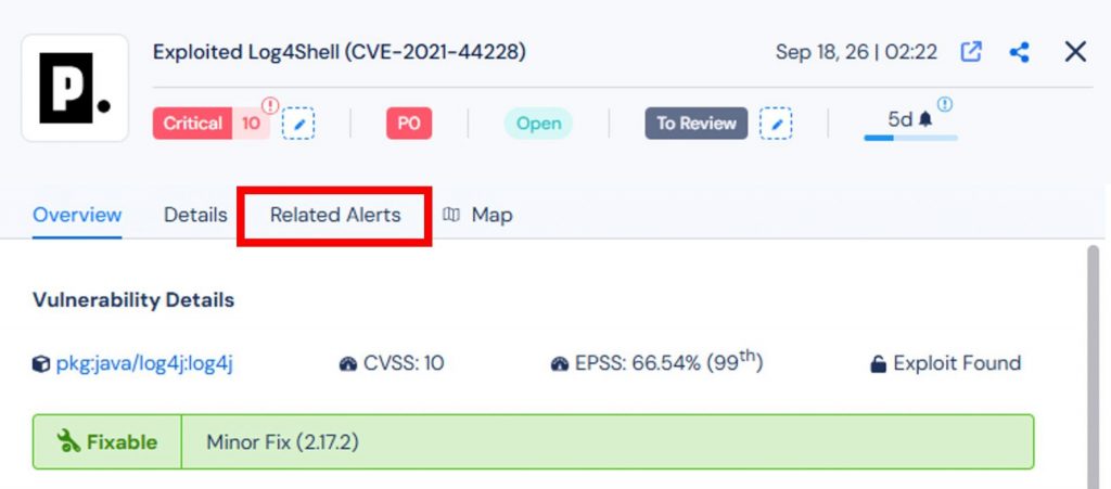Related Alertsのタブ画面1